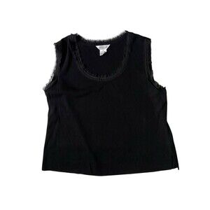 Misook Sleeveless Top Size 3X Black Sheer Trim Minimalist Quiet Luxury Capsule